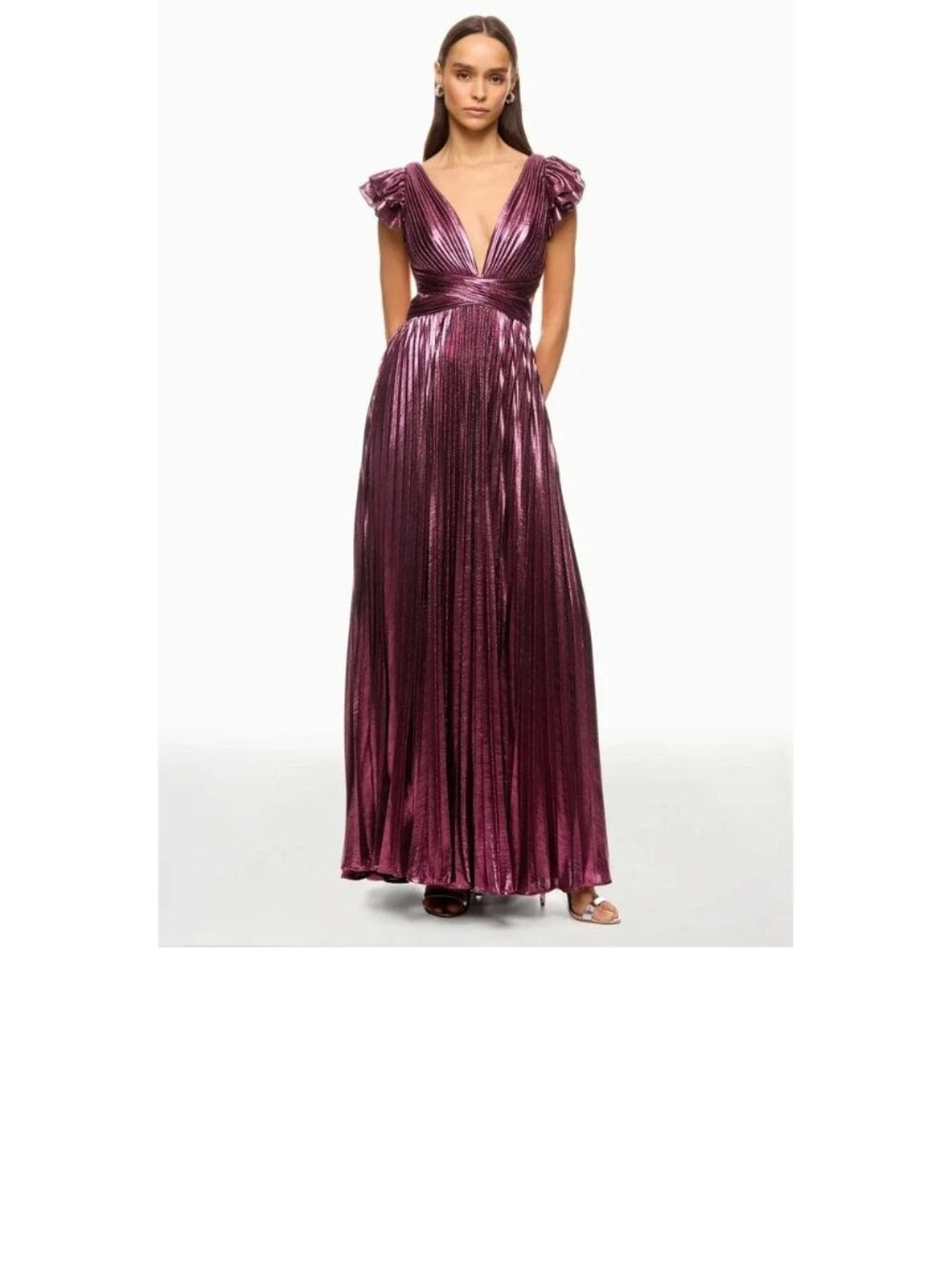 Ieena Mac Duggal Berry Magenta Metallic Pleated Cutout Gown Size 12
